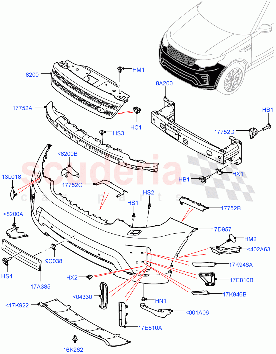 Radiator Grille And Front Bumper (Nitra Plant Build) (Black Front Bumper) ((V) FROMK2000001, (V) TOL2999999) of Land Rover Land Rover Discovery 5 (2017+) [2.0 Turbo Petrol AJ200P]