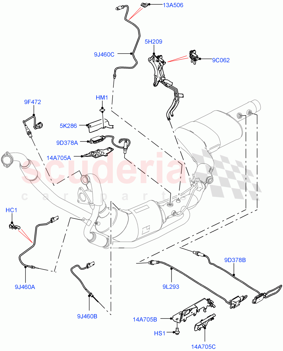 Exhaust Sensors And Modules (3.0 V6 D Gen2 Twin Turbo, EU6D Diesel + DPF Emissions) ((V) FROMKA000001) of Land Rover Land Rover Range Rover (2012-2021) [3.0 Diesel 24V DOHC TC]