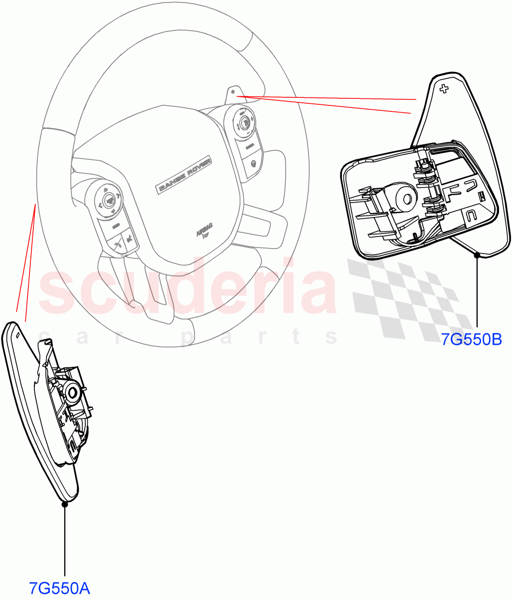Gear Change-Automatic Transmission (Steering Wheel, Nitra Plant Build) (8 Speed Auto Trans ZF 8HP70 4WD, Paddle Shift - Noble, 8 Speed Auto Trans ZF 8HP70 HEV 4WD, Paddle Shift) ((V) FROMK2000001) of Land Rover Land Rover Discovery 5 (2017+) [2.0 Turbo Petrol AJ200P]