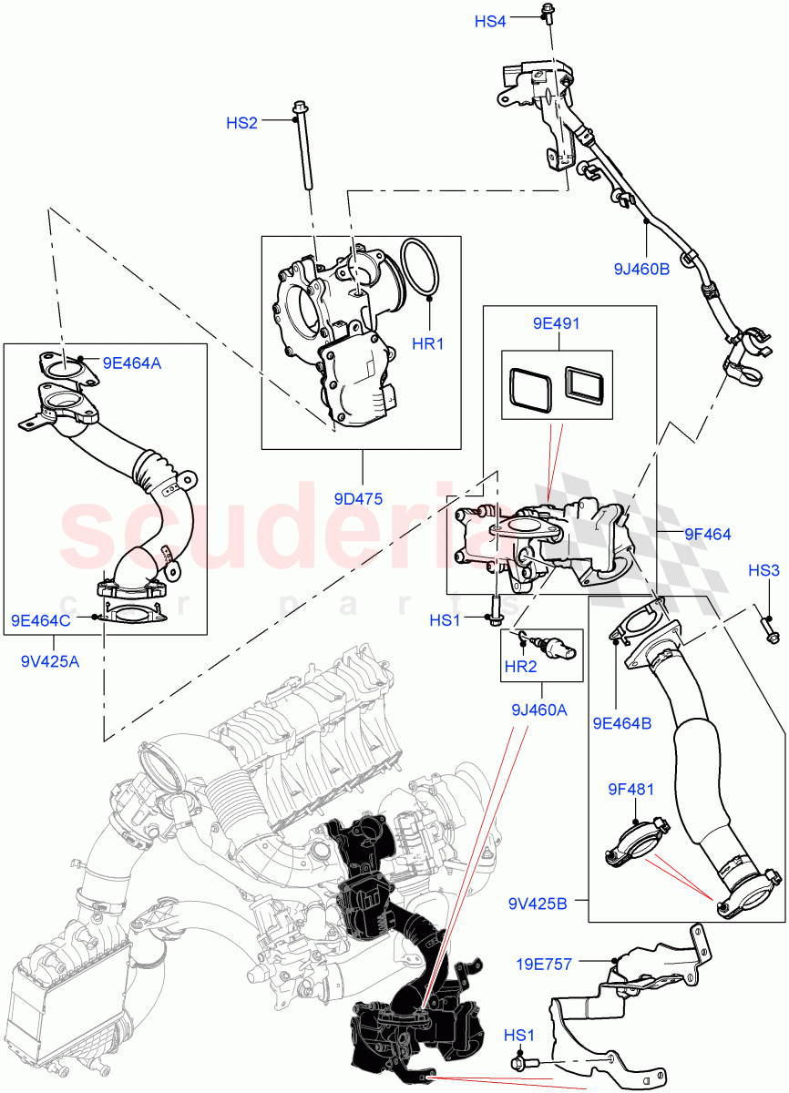 Exhaust Gas Recirculation (Low Pressure EGR) (2.0L I4 DSL HIGH DOHC AJ200, Proconve L6 Emissions, EU6 + DPF Emissions, Stage V Plus DPF, EU6D Diesel + DPF Emissions) ((V) FROMJH000001) of Land Rover Land Rover Discovery Sport (2015+) [2.0 Turbo Diesel]