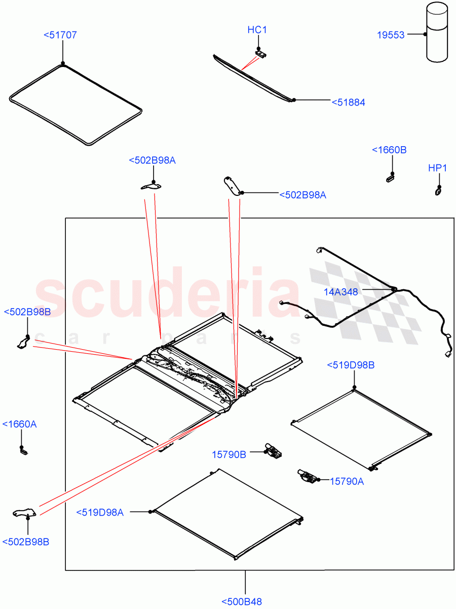 Sliding Roof Mechanism And Controls (Nitra Plant Build, Sunroof Frame) (Roof Conv-Front And Rear Panoramic) ((V) FROMK2000001) of Land Rover Land Rover Discovery 5 (2017+) [3.0 I6 Turbo Diesel AJ20D6]