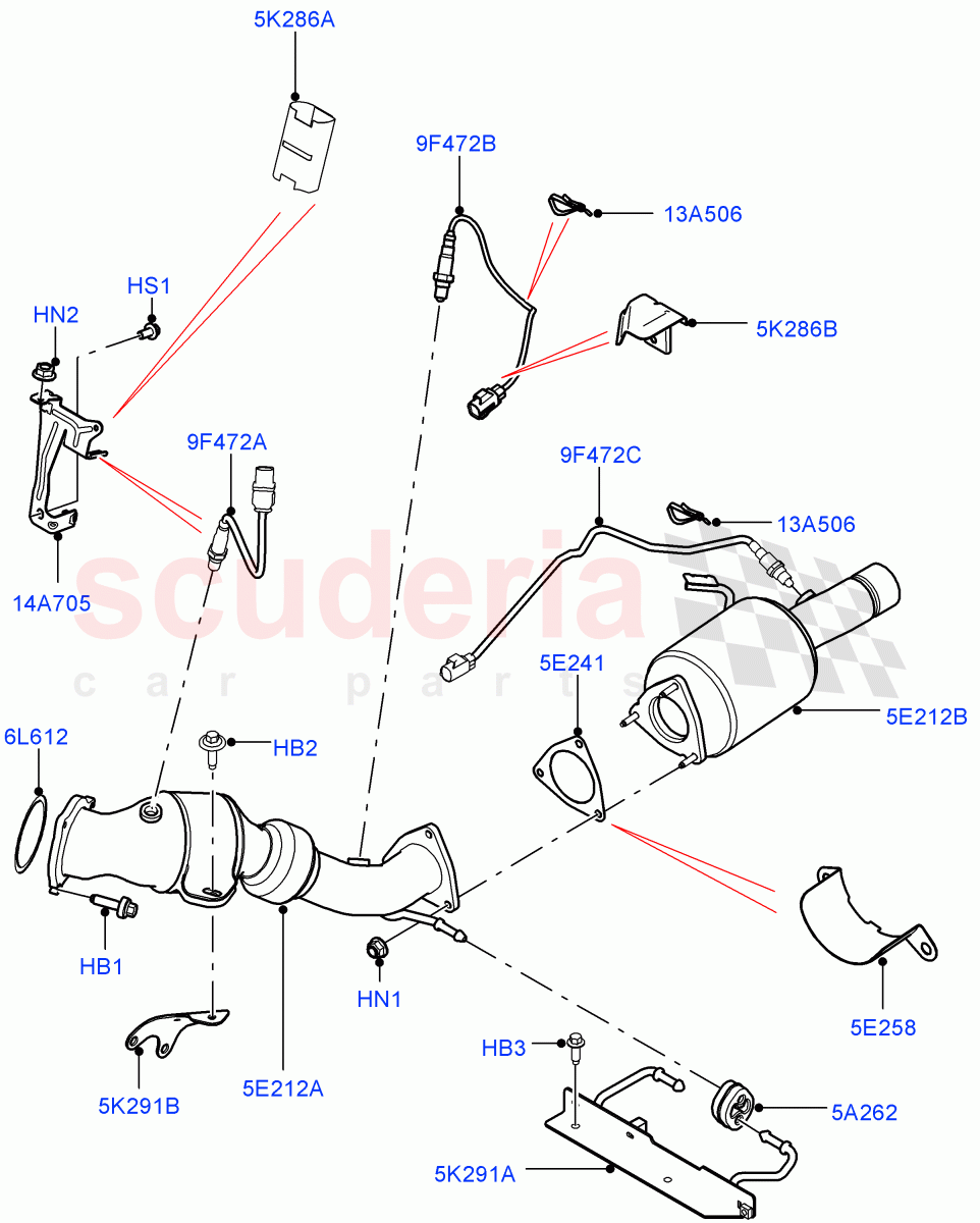 Exhaust System (2.0L 16V TIVCT T/C Gen2 Petrol) ((V) FROMEH000001) of Land Rover Land Rover Range Rover Evoque (2012-2018) [2.0 Turbo Petrol GTDI]