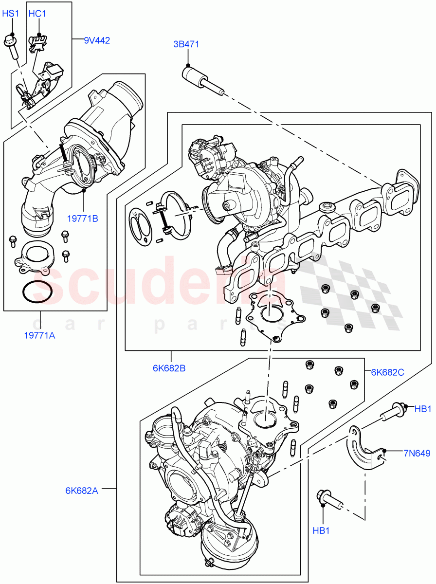 Turbocharger (3.0L AJ20D6 Diesel High) ((V) FROMLA000001) of Land Rover Land Rover Range Rover (2012-2021) [3.0 I6 Turbo Diesel AJ20D6]
