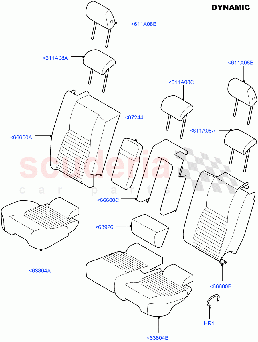 Rear Seat Covers (Dynamic Pack) (Windsor Sport Leather Perforated, Halewood (UK), With 60/40 Manual Fold Thru Rr Seat, Taurus Leather Sport Perforated) ((V) FROMGH000001) of Land Rover Land Rover Discovery Sport (2015+) [2.0 Turbo Petrol GTDI]