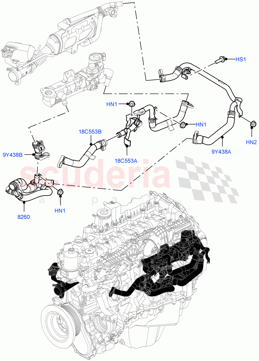 EGR Cooling System (3.0L AJ20D6 Diesel High) ((V) FROMLA000001) of Land Rover Land Rover Range Rover Velar (2017+) [3.0 I6 Turbo Diesel AJ20D6]