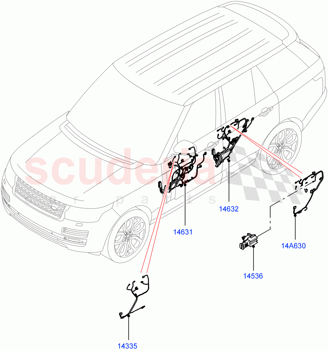 Electrical Wiring - Body And Rear (Front And Rear Doors) ((V) FROMKA000001) of Land Rover Land Rover Range Rover (2012-2021) [5.0 OHC SGDI SC V8 Petrol]