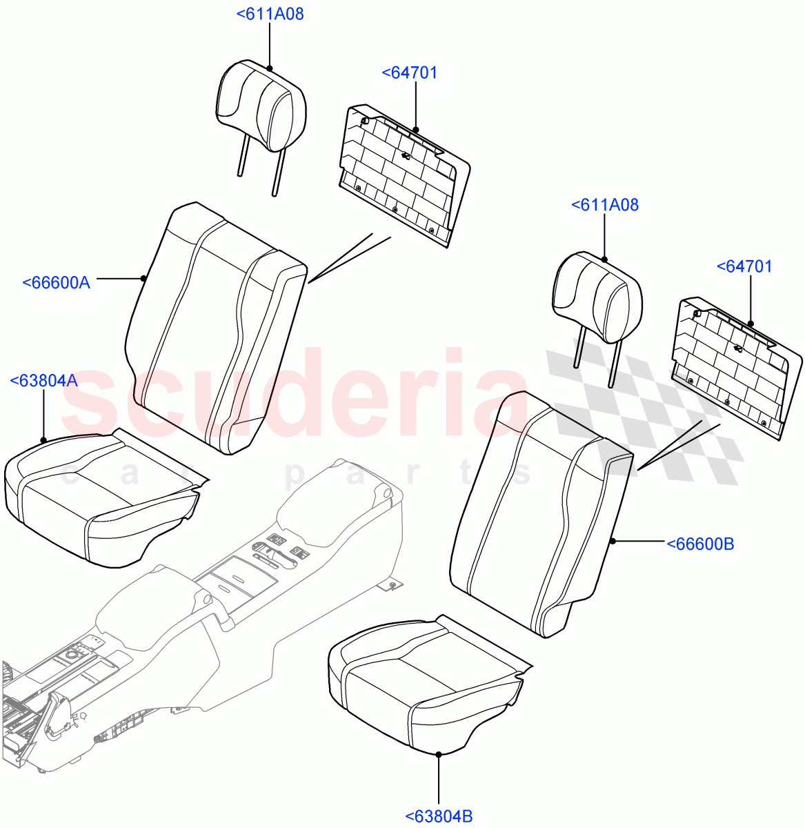 Rear Seat Covers (Semi Aniline Leathr Pinestripe Perf, With 40/40 Split Individual Rr Seat) of Land Rover Land Rover Range Rover (2012-2021) [2.0 Turbo Petrol GTDI]