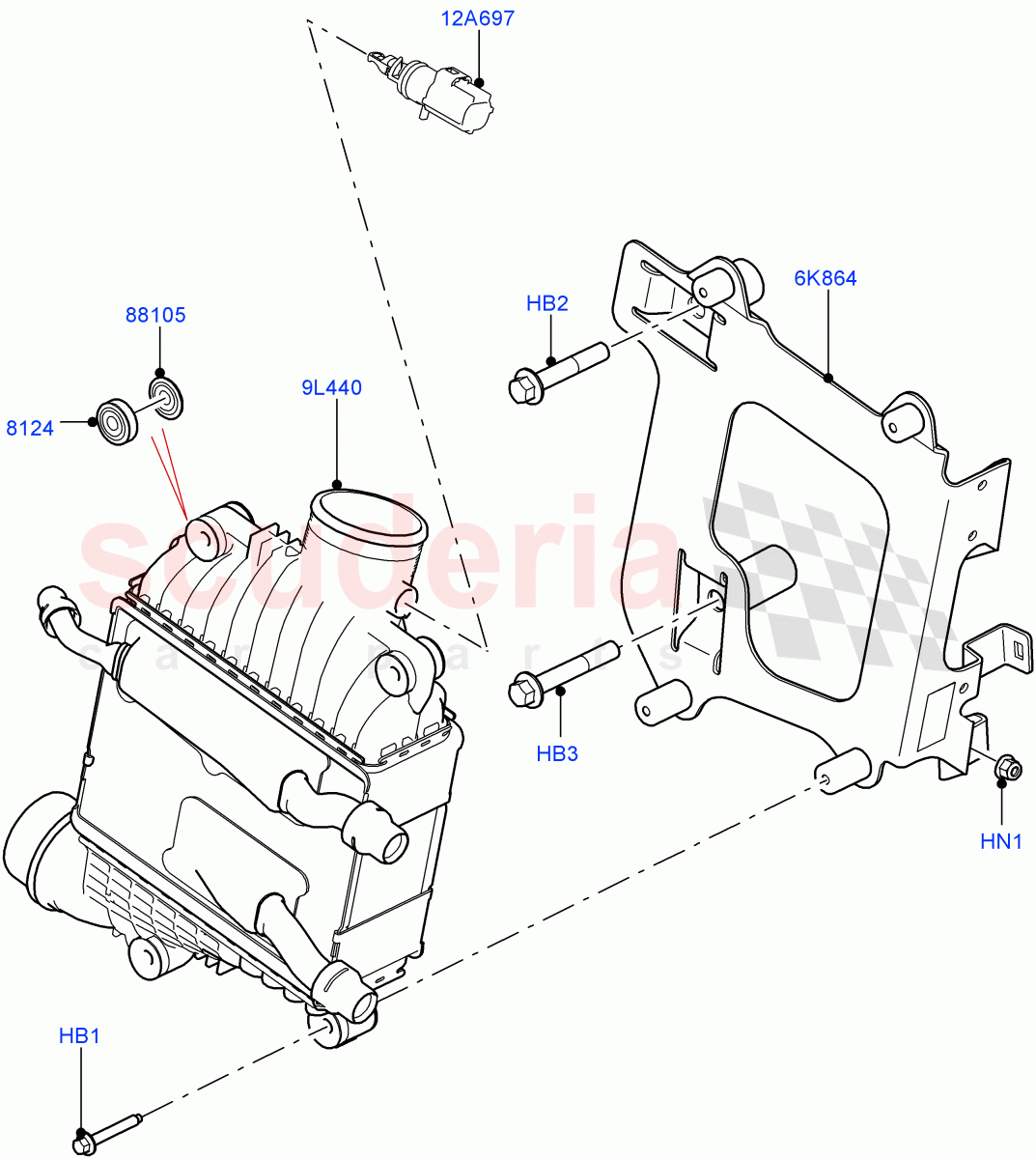 Intercooler/Air Ducts And Hoses (Solihull Plant Build) (2.0L I4 DSL MID DOHC AJ200, 2.0L I4 DSL HIGH DOHC AJ200) ((V) FROMHA000001) of Land Rover Land Rover Discovery 5 (2017+) [2.0 Turbo Diesel]