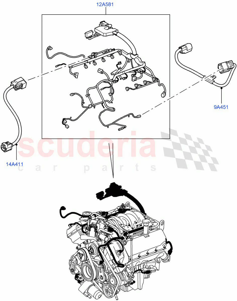Electrical Wiring - Engine And Dash (Engine) (AJ Petrol 4.4 V8 EFI (220KW)) ((V) TO9A999999) of Land Rover Land Rover Range Rover Sport (2005-2009) [4.4 AJ Petrol V8]