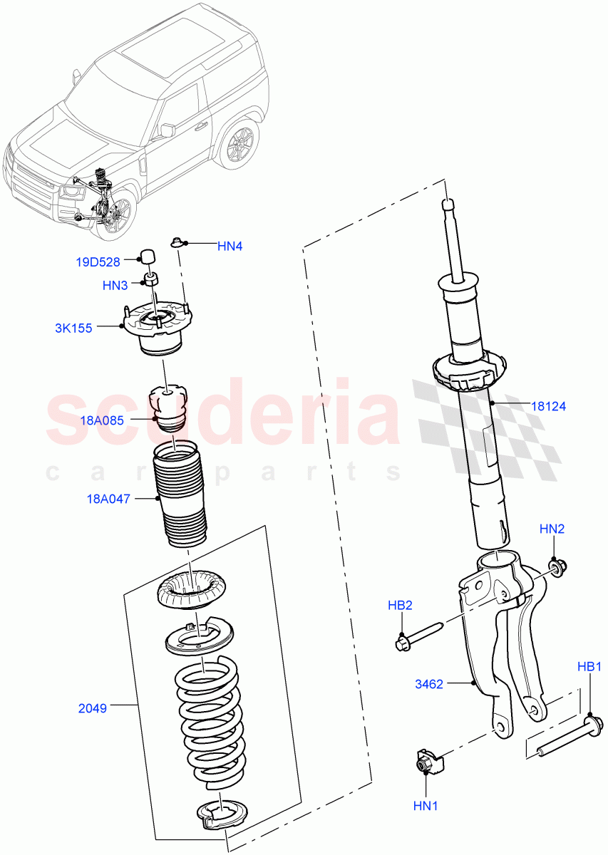 Front Suspension Struts And Springs (With Standard Duty Coil Spring Susp) of Land Rover Land Rover Defender (2020+) [2.0 Turbo Diesel]