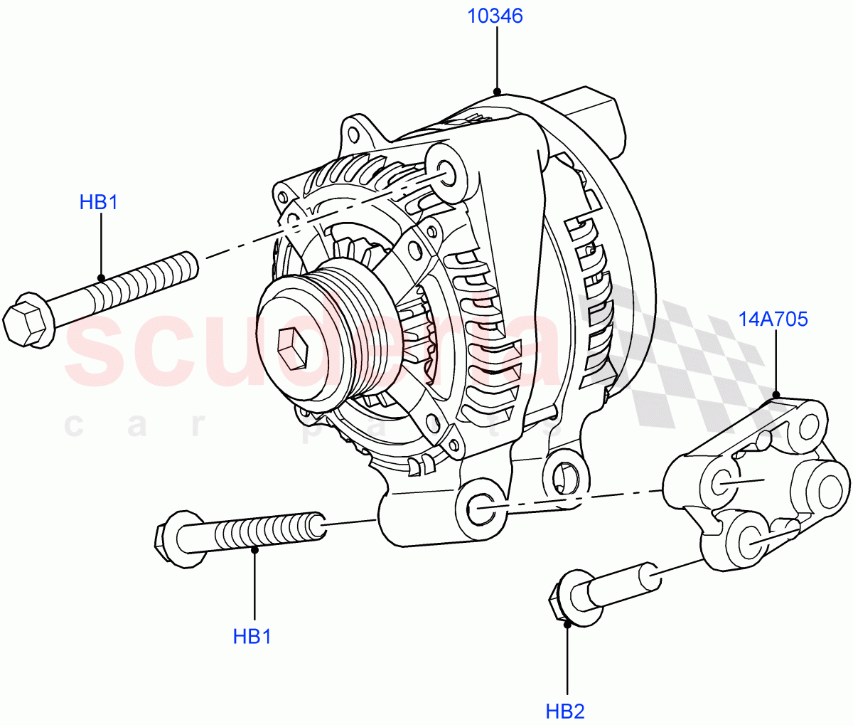 Alternator And Mountings (Solihull Plant Build) (3.0L DOHC GDI SC V6 PETROL) ((V) FROMHA000001) of Land Rover Land Rover Discovery 5 (2017+) [2.0 Turbo Diesel]