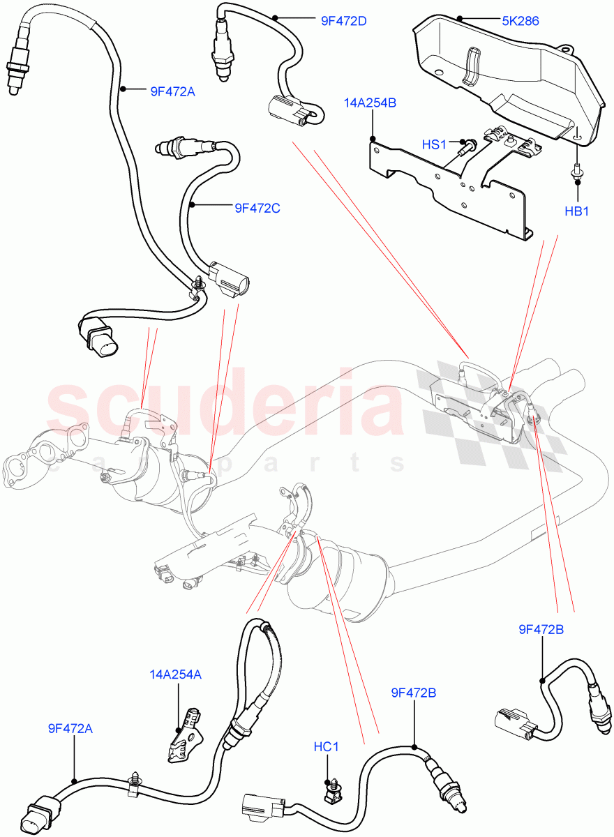 Exhaust Sensors And Modules (3.0L DOHC GDI SC V6 PETROL, SULEV Requirements, EU6 Emissions, Proconve L6 Emissions) of Land Rover Land Rover Range Rover Velar (2017+) [3.0 DOHC GDI SC V6 Petrol]