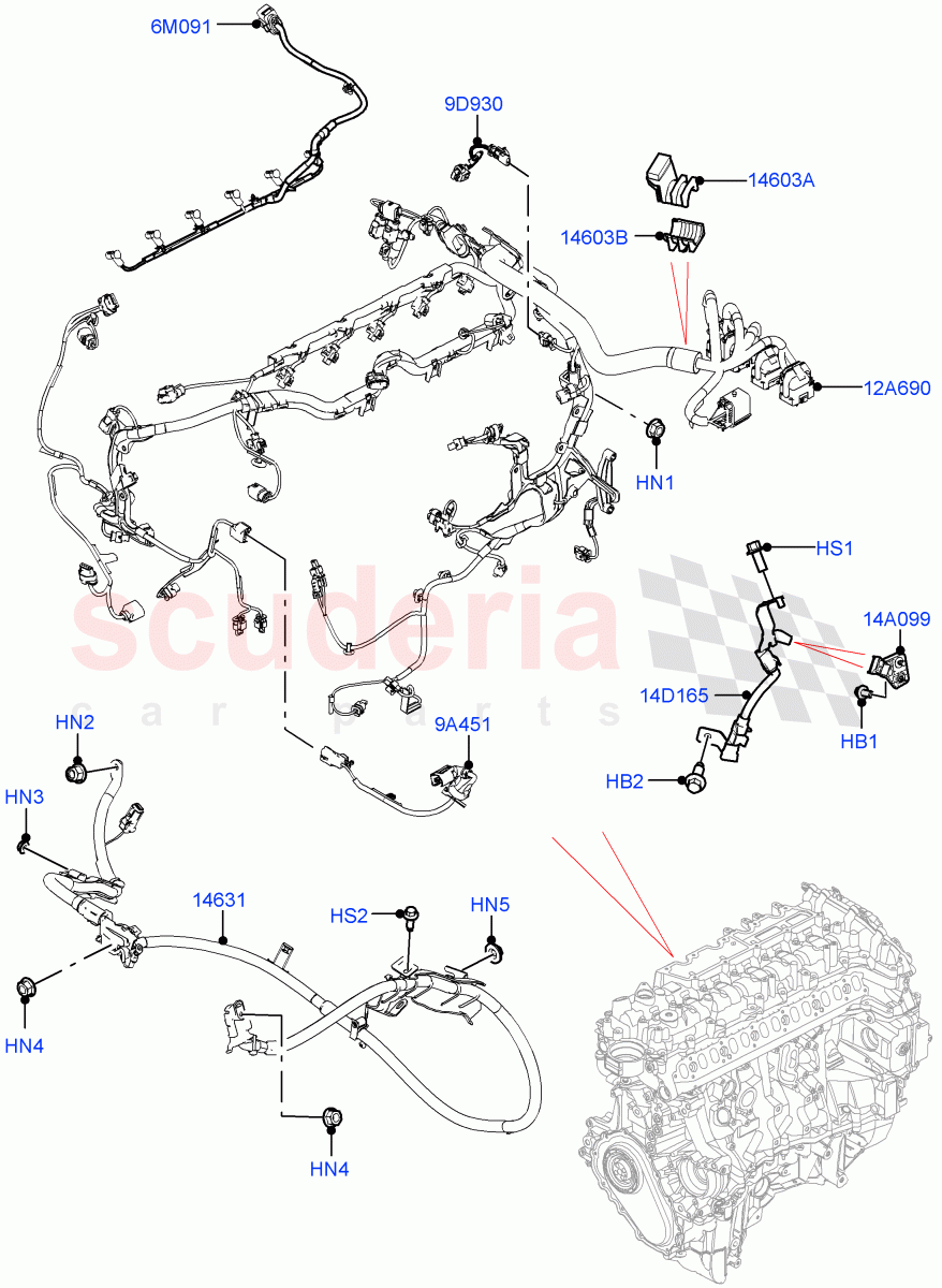Engine Harness (3.0L AJ20D6 Diesel High, Less Electric Engine Battery) ((V) FROMMA000001) of Land Rover Land Rover Range Rover Velar (2017+) [3.0 I6 Turbo Diesel AJ20D6]