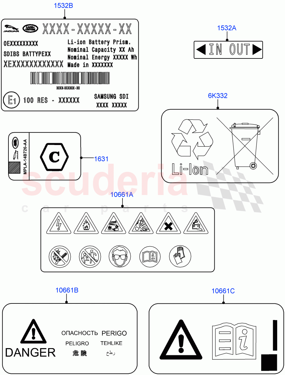 Labels (Traction Battery) (2.0L AJ200P Hi PHEV) ((V) FROMJA000001) of Land Rover Land Rover Range Rover (2012-2021) [2.0 Turbo Petrol AJ200P]