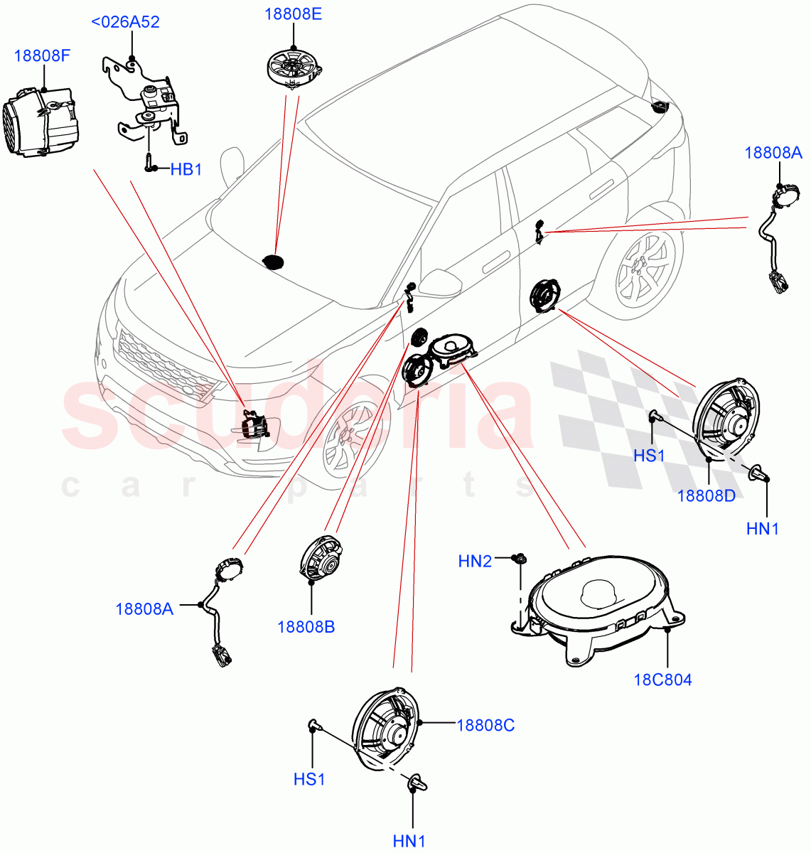 Speakers (Changsu (China), Hi Line Audio System - 600 W) of Land Rover Land Rover Range Rover Evoque (2019+) [2.0 Turbo Petrol AJ200P]