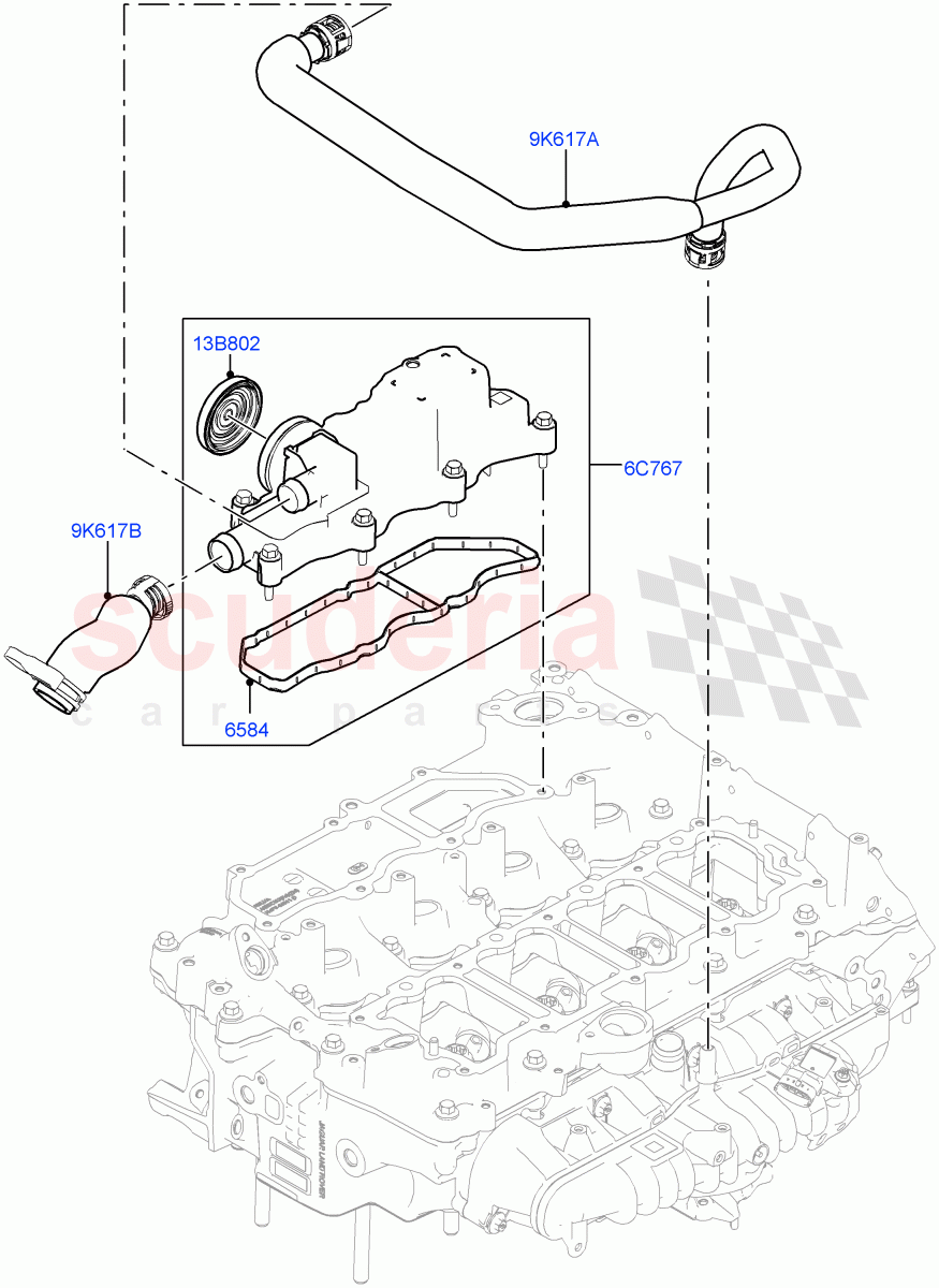 Emission Control - Crankcase (Nitra Plant Build) (2.0L I4 High DOHC AJ200 Petrol, 2.0L AJ200P Hi PHEV) ((V) FROMK2000001) of Land Rover Land Rover Defender (2020+) [2.0 Turbo Petrol AJ200P]