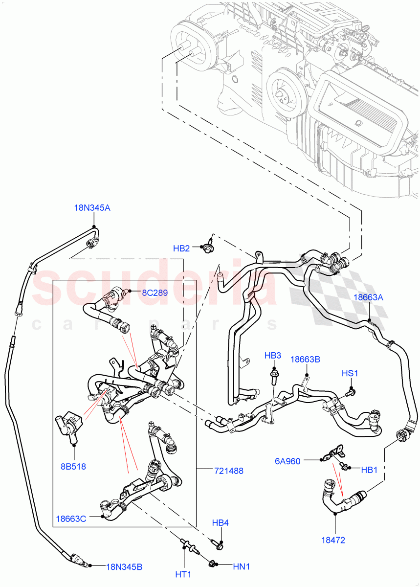 Heater Hoses (Front) (2.0L I4 High DOHC AJ200 Petrol, With Fresh Air Heater, With Air Conditioning - Front/Rear, With Ptc Heater) ((V) FROMJA000001, (V) TOJA999999) of Land Rover Land Rover Range Rover Sport (2014+) [3.0 Diesel 24V DOHC TC]