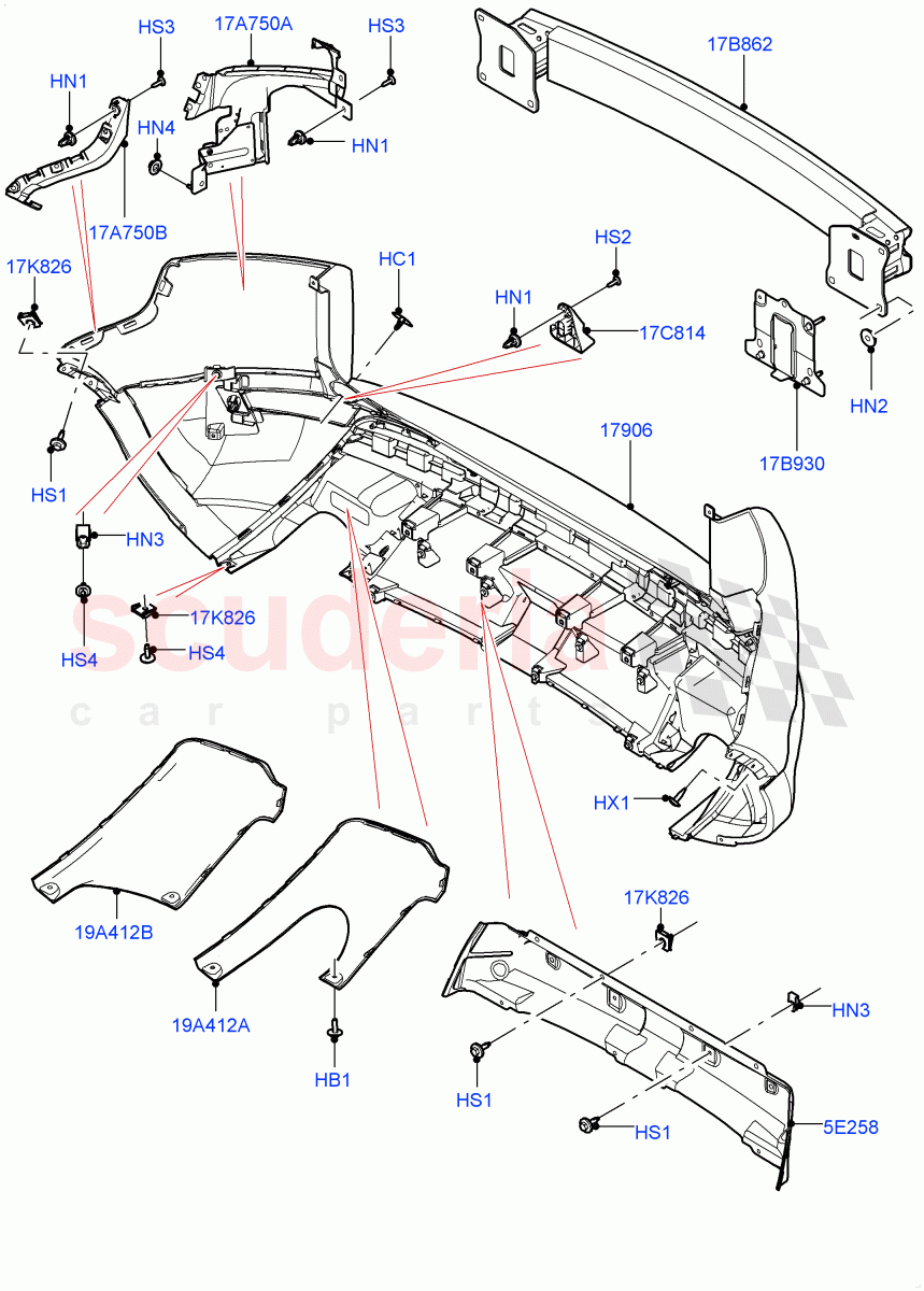 Rear Bumper (Halewood (UK), Non Sport/Dynamic) of Land Rover Land Rover Range Rover Evoque (2012-2018) [2.0 Turbo Petrol AJ200P]
