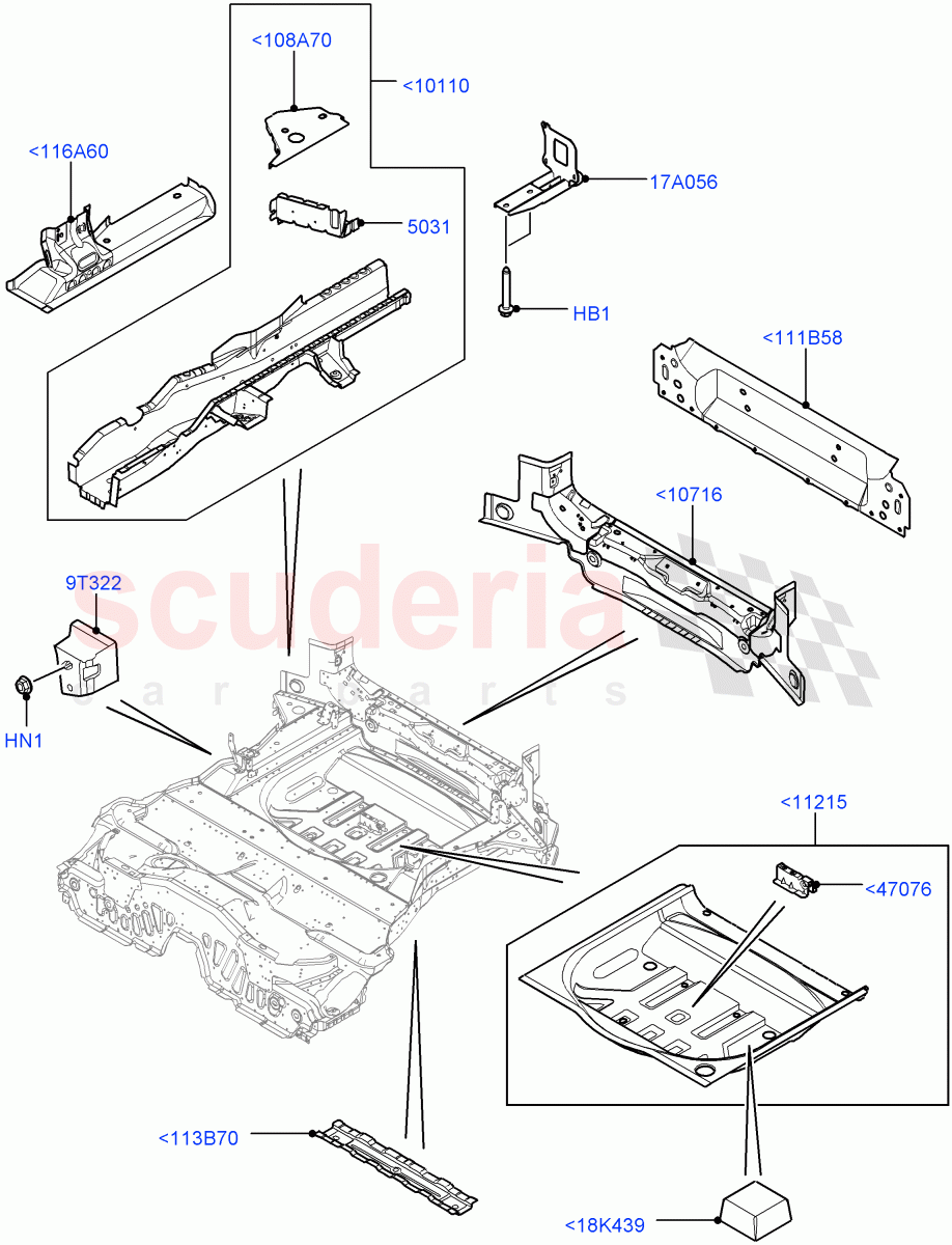 Floor Pan - Centre And Rear (3 Door, Halewood (UK), 5 Door) of Land Rover Land Rover Range Rover Evoque (2012-2018) [2.0 Turbo Petrol AJ200P]