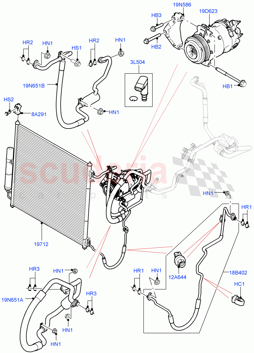 Air Conditioning Condensr/Compressr (Front) (4.4L DOHC DITC V8 Diesel) of Land Rover Land Rover Range Rover (2012-2021) [3.0 DOHC GDI SC V6 Petrol]