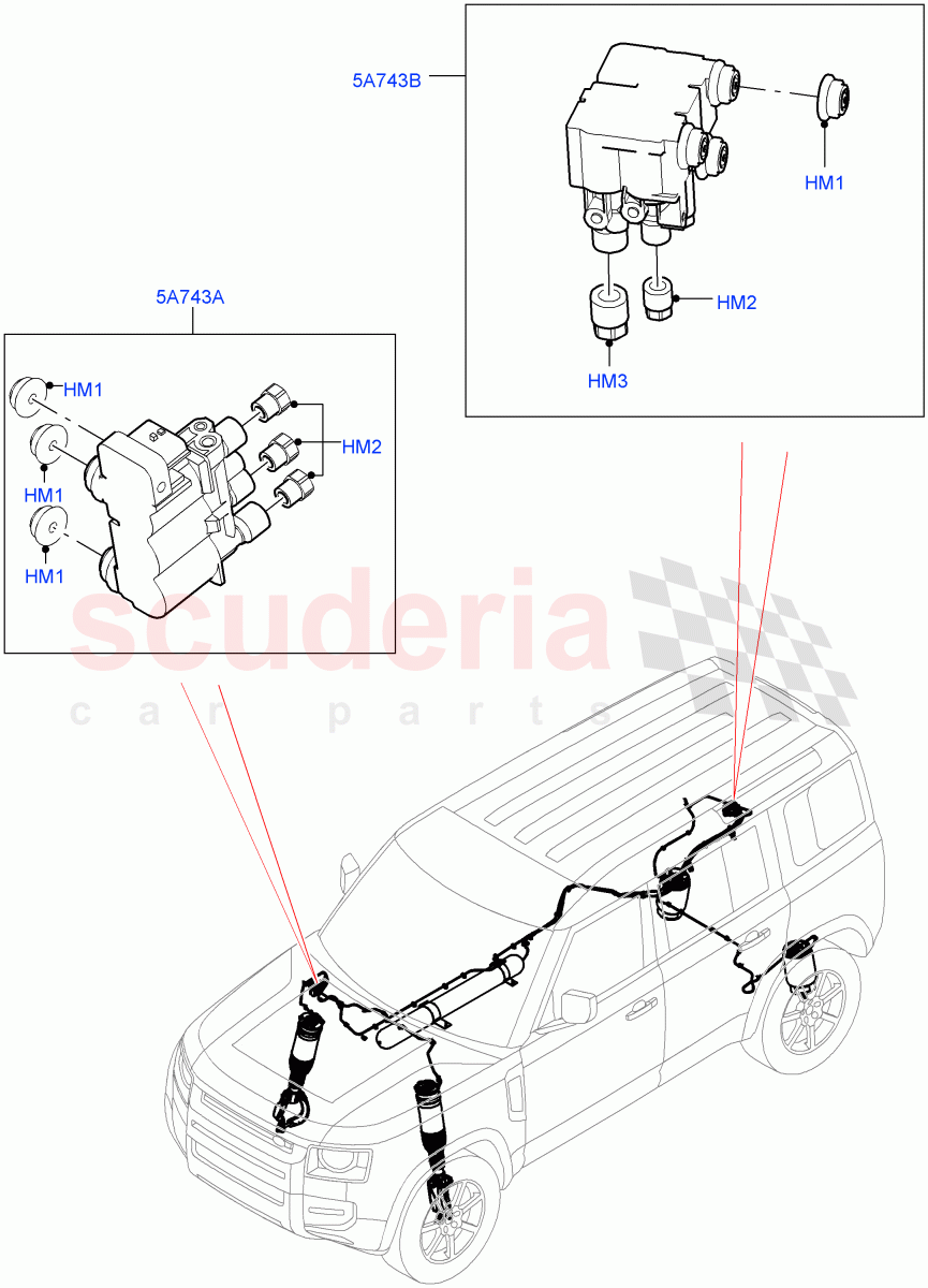 Air Suspension Compressor And Lines (Valve Assembly) (With Four Corner Air Suspension) of Land Rover Land Rover Defender (2020+) [5.0 OHC SGDI SC V8 Petrol]