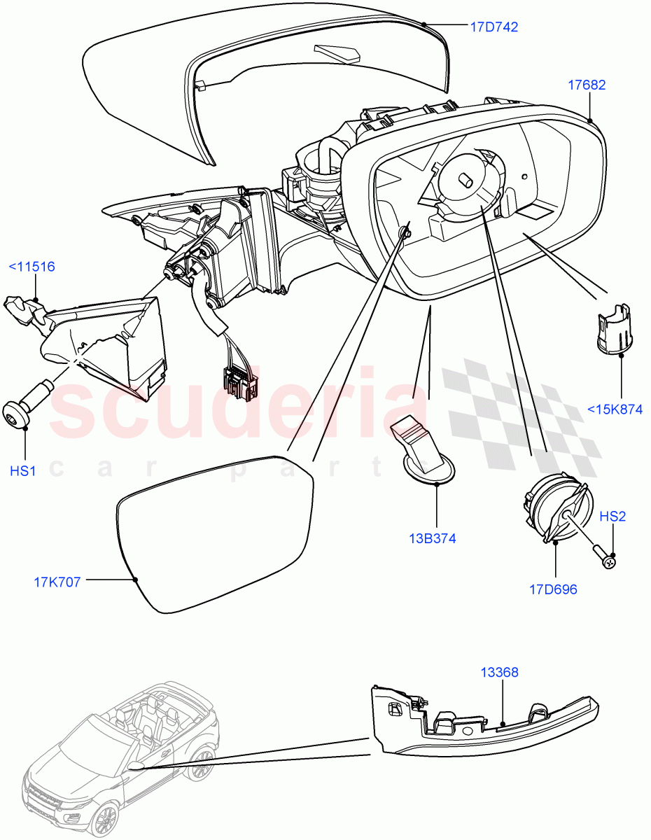 Exterior Rear View Mirror (2 Door Convertible, Halewood (UK)) of Land Rover Land Rover Range Rover Evoque (2012-2018) [2.0 Turbo Petrol GTDI]