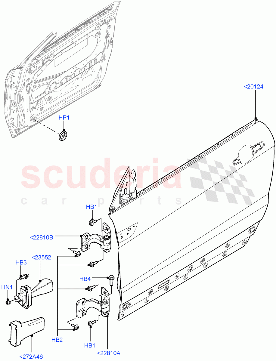 Front Doors, Hinges & Weatherstrips (2 Door Convertible, Halewood (UK)) of Land Rover Land Rover Range Rover Evoque (2012-2018) [2.2 Single Turbo Diesel]