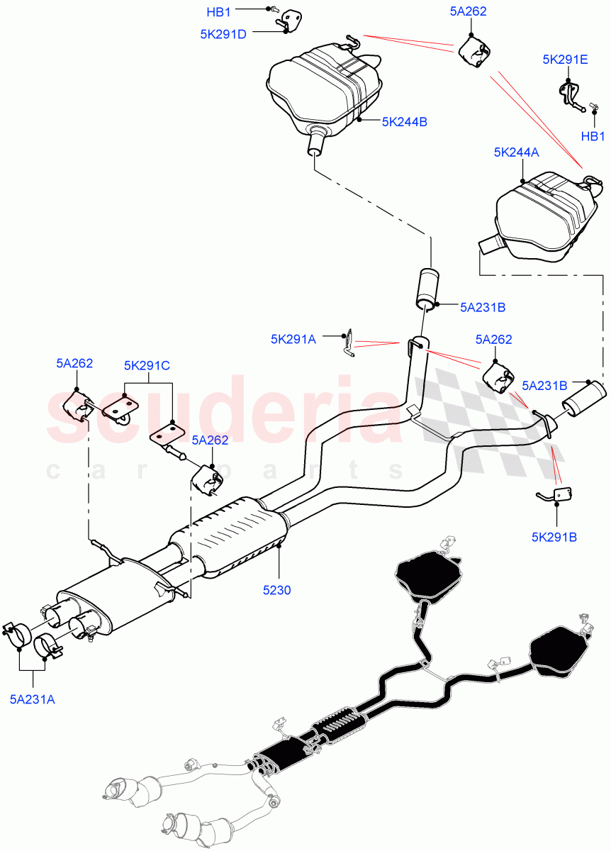 Rear Exhaust System (Solihull Plant Build) (3.0L DOHC GDI SC V6 PETROL) ((V) FROMHA000001) of Land Rover Land Rover Discovery 5 (2017+) [3.0 DOHC GDI SC V6 Petrol]