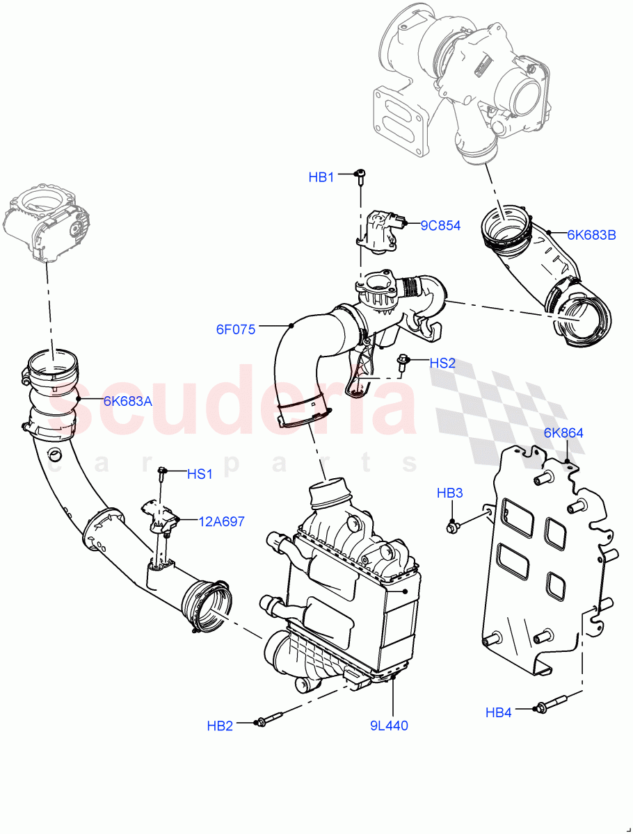 Intercooler/Air Ducts And Hoses (2.0L I4 Mid DOHC AJ200 Petrol, Itatiaia (Brazil), 2.0L I4 Mid AJ200 Petrol E100) ((V) FROMJT000001) of Land Rover Land Rover Discovery Sport (2015+) [2.0 Turbo Petrol AJ200P]