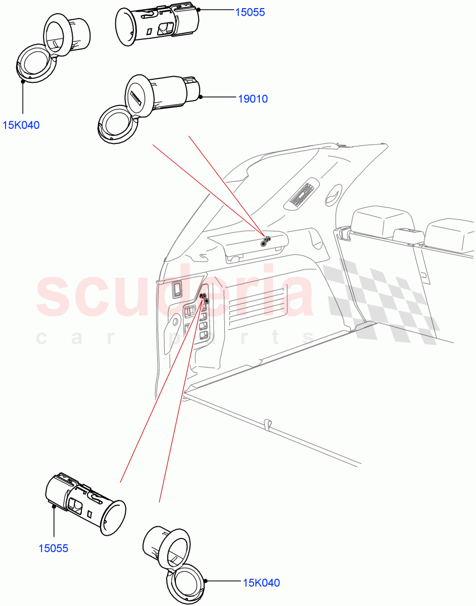 Auxiliary Electrical Power Points (Solihull Plant Build) ((V) FROMHA000001) of Land Rover Land Rover Discovery 5 (2017+) [3.0 Diesel 24V DOHC TC]