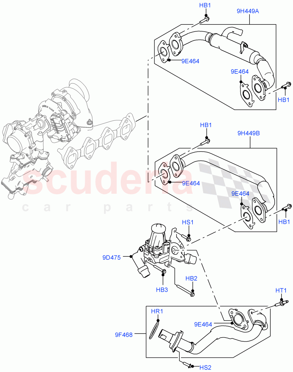 Exhaust Gas Recirculation (Solihull Plant Build, LH Side) (2.0L I4 DSL HIGH DOHC AJ200, EU6 + DPF Emissions, 2.0L I4 DSL MID DOHC AJ200, L6 Diesel Emissions, Japanese Emission + DPF, DPF + DE-SOX, Stage V Plus DPF) ((V) FROMHA000001, (V) TOJA999999) of Land Rover Land Rover Discovery 5 (2017+) [2.0 Turbo Diesel]