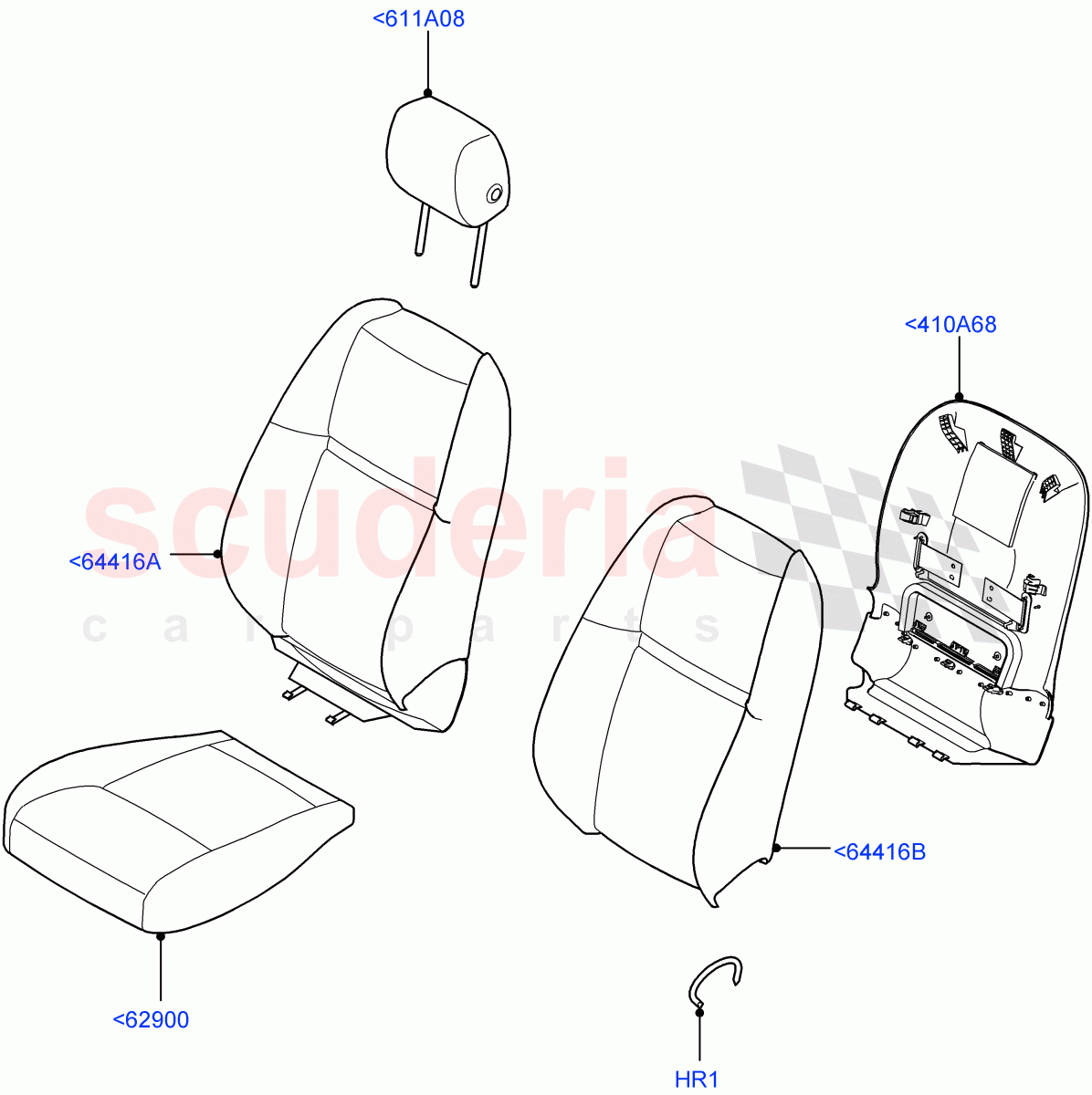 Front Seat Covers (5 Door, Fabric/Suede, Halewood (UK)) of Land Rover Land Rover Range Rover Evoque (2019+) [2.0 Turbo Diesel AJ21D4]
