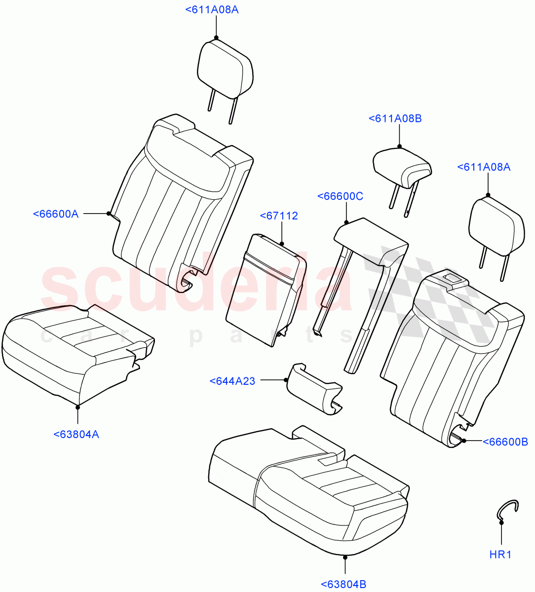 Rear Seat Covers (Semi Aniline Leather Perf, With 60/40 Power Fold Thru Rr Seat, 60/40 Load Through With Slide) of Land Rover Land Rover Range Rover (2022+) [3.0 I6 Turbo Petrol AJ20P6]
