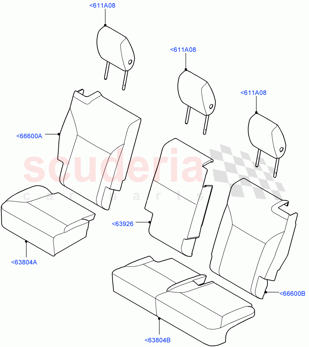 Rear Seat Covers (Solihull Plant Build) (Grained Cloth, Version - Core, 60/40 Load Through With Slide) ((V) FROMHA000001) of Land Rover Land Rover Discovery 5 (2017+) [3.0 I6 Turbo Diesel AJ20D6]