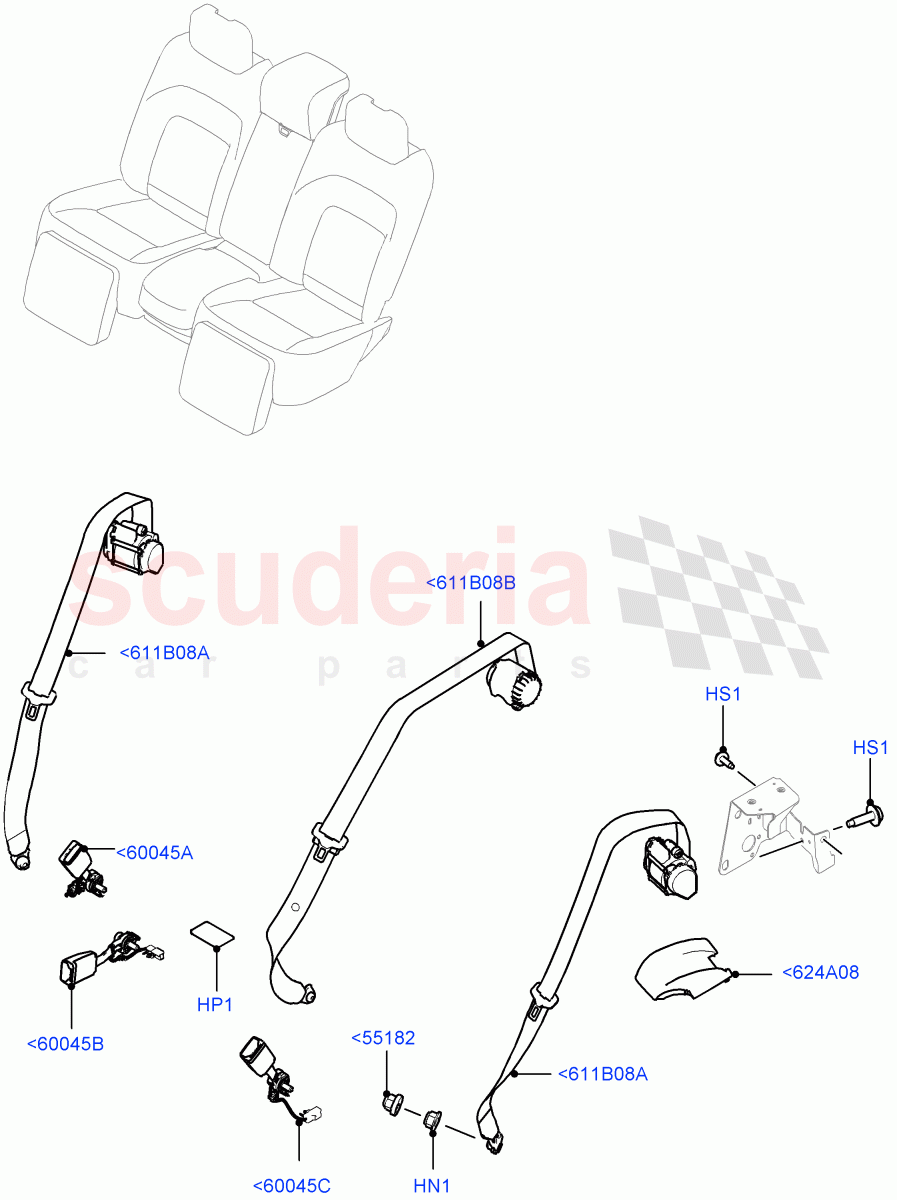 Rear Seat Belts (40/20/40 Super Slouch Rear Seat) ((V) FROMJA000001) of Land Rover Land Rover Range Rover (2012-2021) [3.0 I6 Turbo Petrol AJ20P6]