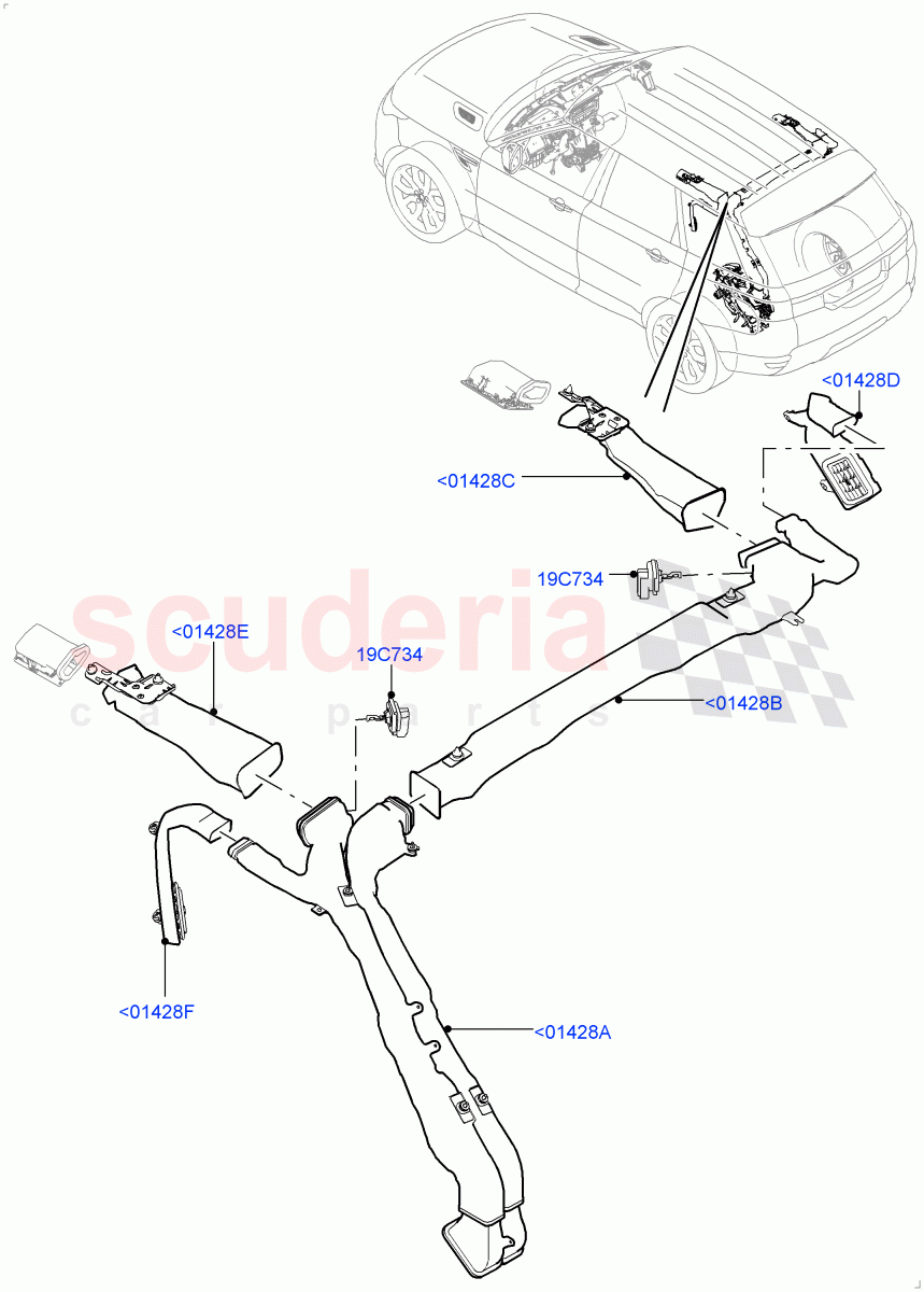 Air Vents, Louvres And Ducts (Headliner, Internal Components) (Premium Air Conditioning-Front/Rear) ((V) FROMKA000001) of Land Rover Land Rover Range Rover Sport (2014+) [3.0 I6 Turbo Petrol AJ20P6]