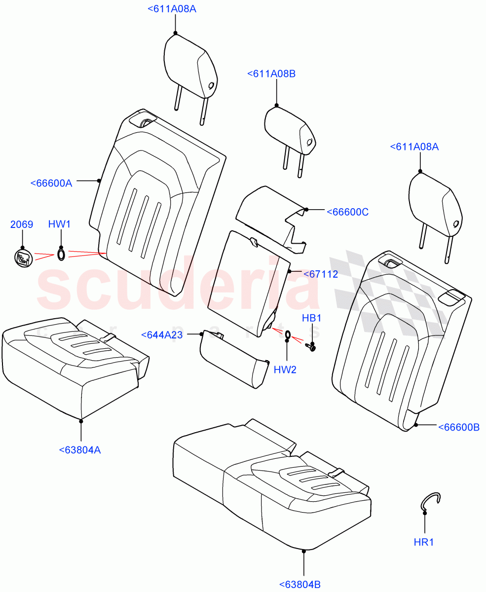 Rear Seat Covers (Standard Wheelbase, Miko Perf/ PVC, With 40/20/40 Split Fold Rear Seat) of Land Rover Land Rover Defender (2020+) [5.0 OHC SGDI SC V8 Petrol]