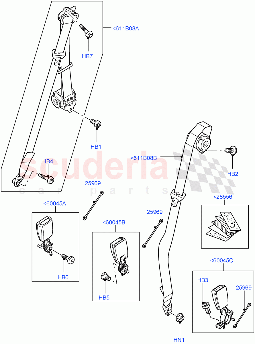 Rear Seat Belts (With 65/35 Split Fold Rear Seat) ((V) FROMAA000001) of Land Rover Land Rover Discovery 4 (2010-2016) [3.0 Diesel 24V DOHC TC]