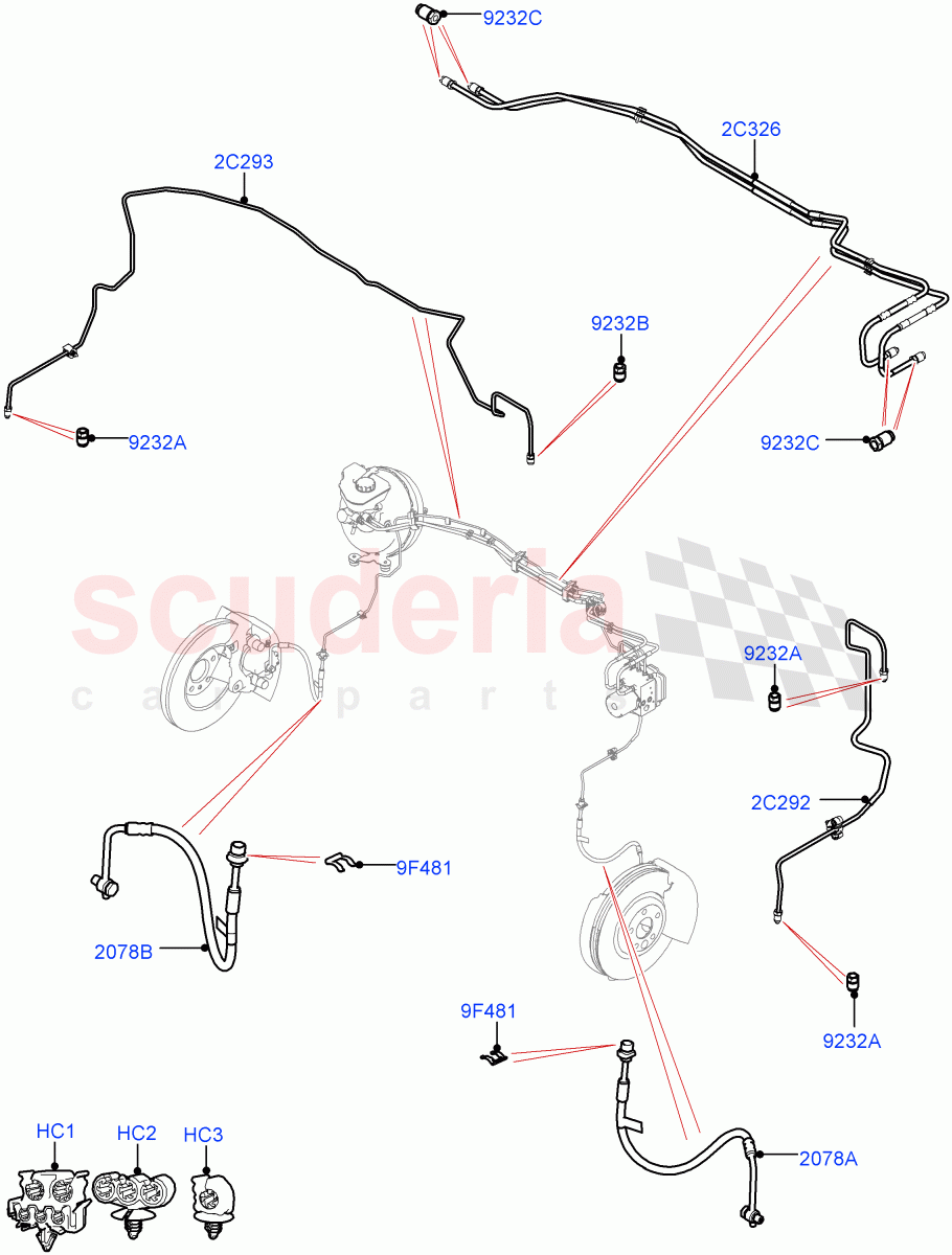 Front Brake Pipes (RHD) ((V) TOLA999999) of Land Rover Land Rover Range Rover Velar (2017+) [3.0 Diesel 24V DOHC TC]