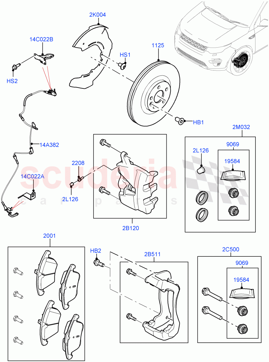 Front Brake Discs And Calipers (Itatiaia (Brazil), Disc And Caliper Size-Frt 18/RR 16, Disc And Caliper Size-Frt 18/RR 17, Front Disc And Caliper Size 18) ((V) FROMJT000001) of Land Rover Land Rover Discovery Sport (2015+) [2.0 Turbo Diesel]