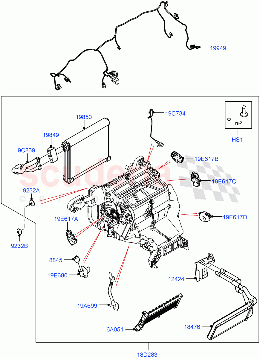 Heater/Air Cond.Internal Components (Heater Main Unit) (With Front Comfort Air Con (IHKA)) ((V) FROMMA000001) of Land Rover Land Rover Range Rover Velar (2017+) [3.0 I6 Turbo Diesel AJ20D6]