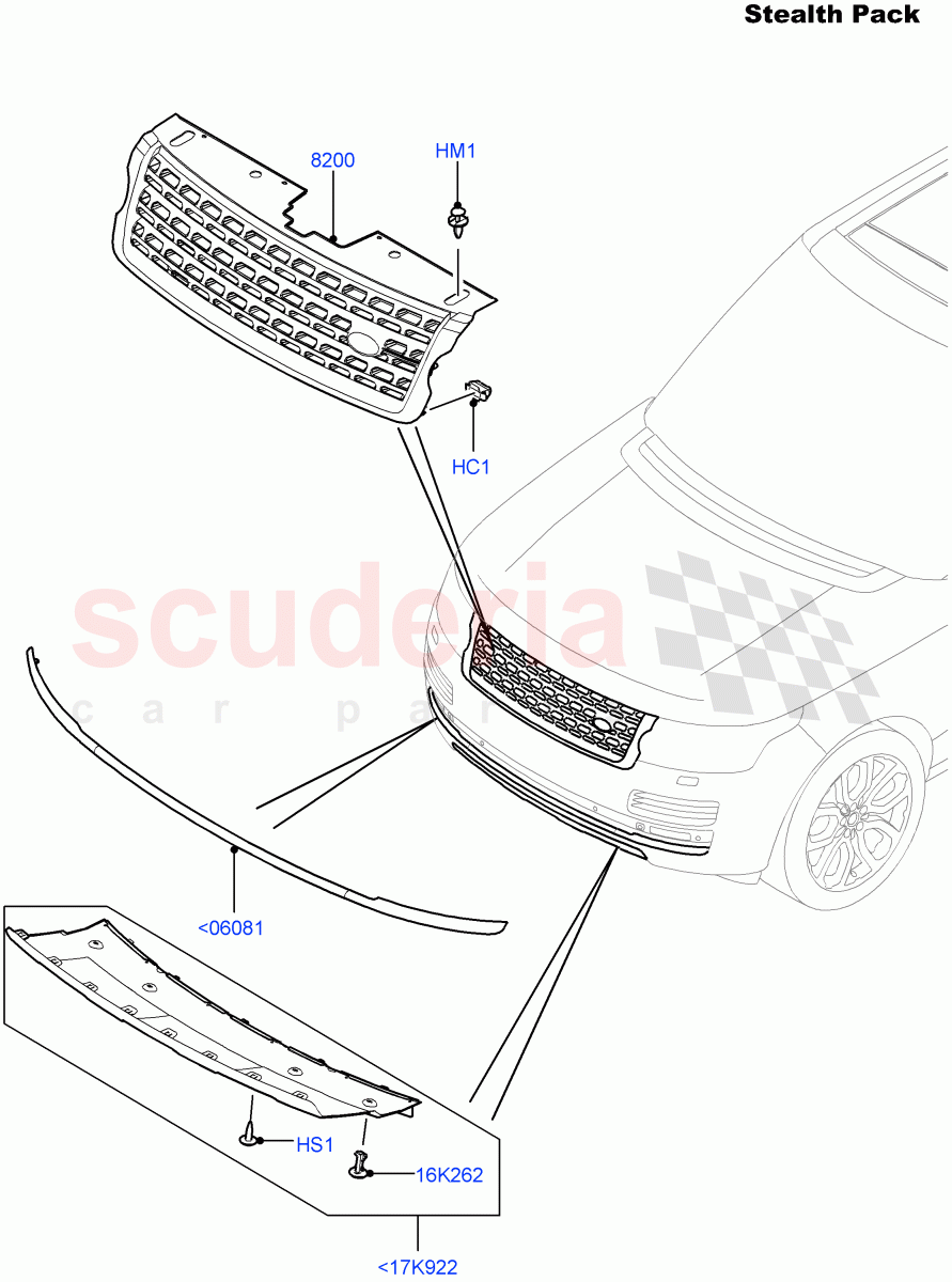 Radiator Grille And Front Bumper (Stealth Pack) ((V) FROMEA000001, (V) TOHA999999) of Land Rover Land Rover Range Rover (2012-2021) [3.0 DOHC GDI SC V6 Petrol]