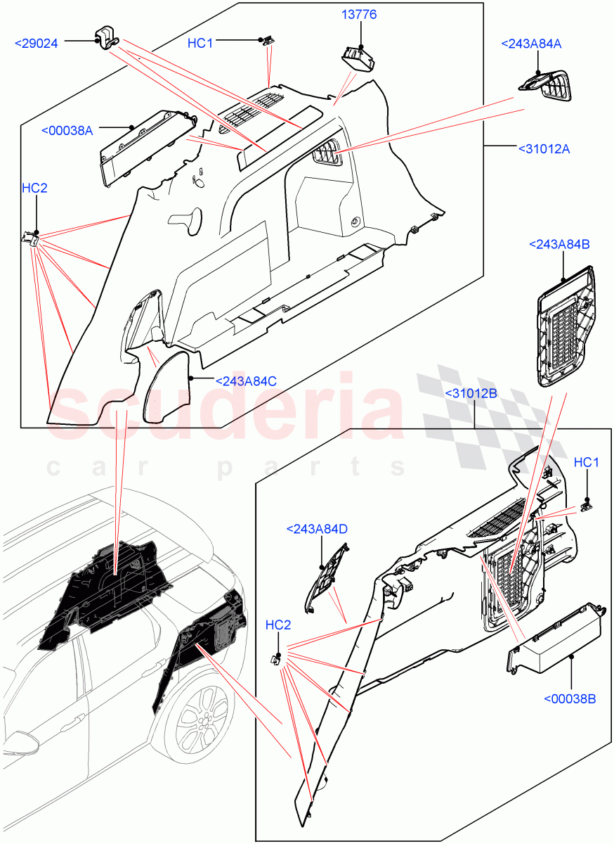 Side Trim (Luggage Compartment) (Itatiaia (Brazil), With 60/40 Split - Folding Rr Seat, Less Chiller Unit) ((V) FROMGT000001) of Land Rover Land Rover Discovery Sport (2015+) [2.0 Turbo Diesel AJ21D4]