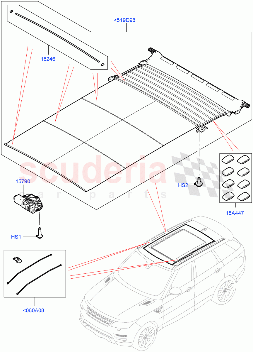 Sliding Roof Mechanism And Controls (Sun Blinds) (With Roof Conversion-Panorama Roof) ((V) FROMFA000001) of Land Rover Land Rover Range Rover Sport (2014+) [3.0 DOHC GDI SC V6 Petrol]