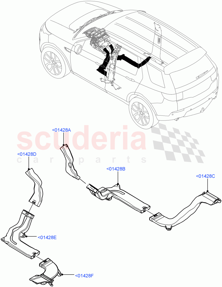 Air Vents, Louvres And Ducts (Internal Components) (Itatiaia (Brazil), With Rear Duct / B-Pillar) ((V) FROMGT000001) of Land Rover Land Rover Discovery Sport (2015+) [2.0 Turbo Diesel AJ21D4]