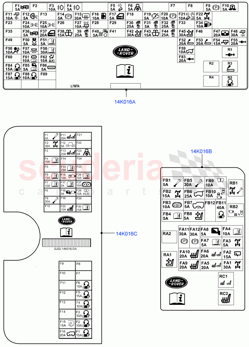 Labels (Fuse Identification) (Halewood (UK)) of Land Rover Land Rover Range Rover Evoque (2012-2018) [2.0 Turbo Petrol AJ200P]