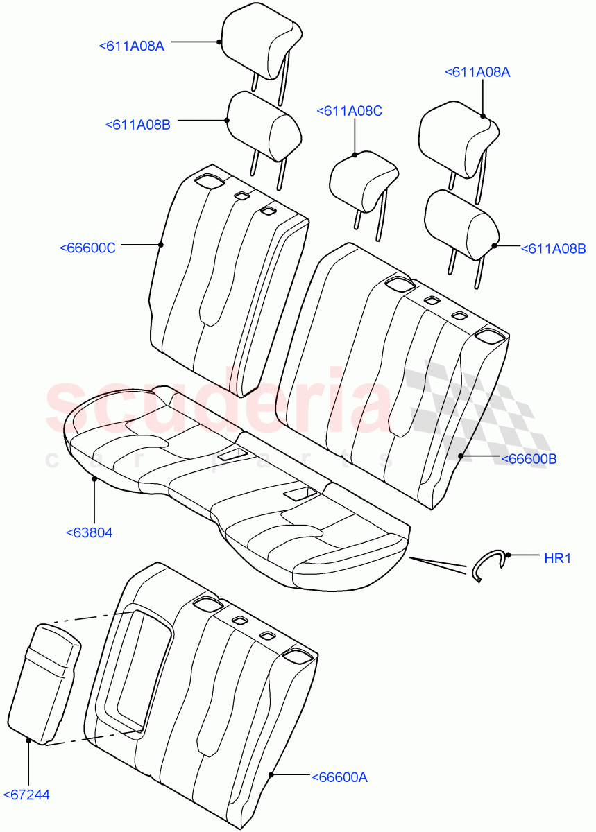 Rear Seat Covers (Leather/Suede, Halewood (UK), With 60/40 Split - Folding Rr Seat, 2nd Row Seat 60/40 (3 P) - Folding) of Land Rover Land Rover Range Rover Evoque (2012-2018) [2.0 Turbo Petrol GTDI]