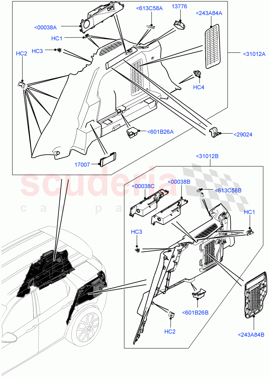 Side Trim (Luggage Compartment) (Halewood (UK), 60/40 Load Through With Slide, Climate Control - Chiller Unit) of Land Rover Land Rover Discovery Sport (2015+) [2.0 Turbo Diesel]