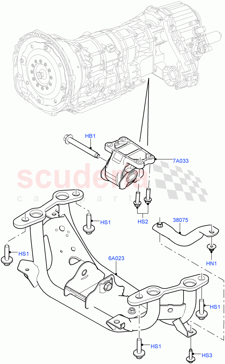 Transmission Mounting (5.0L P AJ133 DOHC CDA S/C Enhanced, 5.0 Petrol AJ133 DOHC CDA) ((V) FROMJA000001) of Land Rover Land Rover Range Rover Sport (2014+) [3.0 I6 Turbo Diesel AJ20D6]