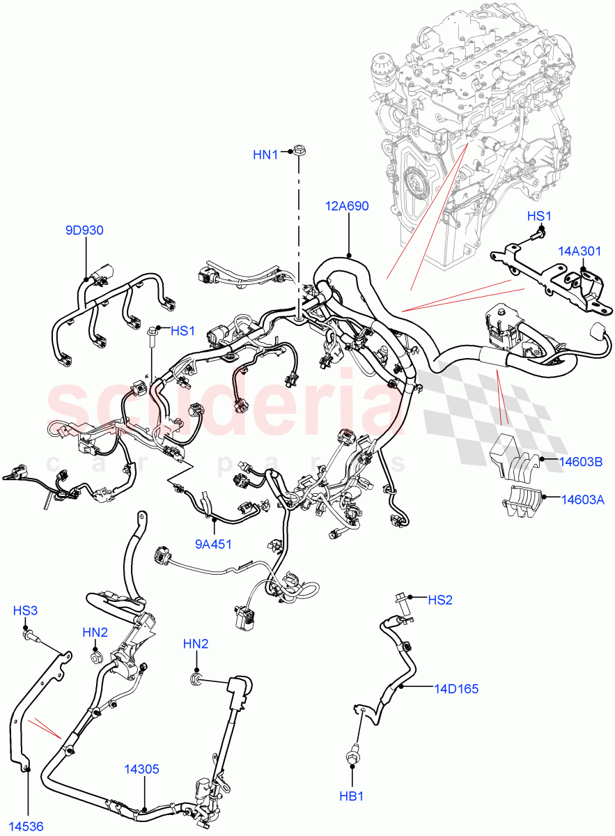 Engine Harness (2.0L I4 Mid DOHC AJ200 Petrol, 2.0L I4 High DOHC AJ200 Petrol) ((V) TOLA999999) of Land Rover Land Rover Range Rover Velar (2017+) [2.0 Turbo Diesel AJ21D4]
